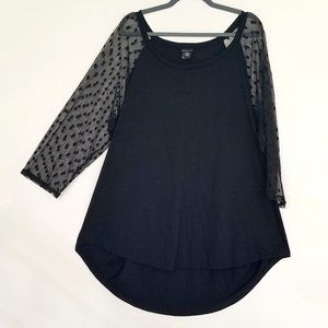 Torrid Black Raglan Blouse with Polka Dot Mesh 3/4 Sleeves - Size 4